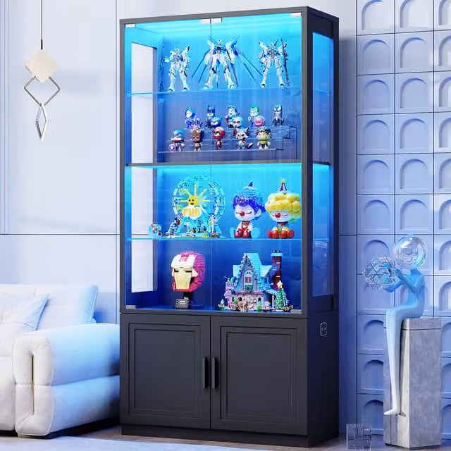 BROTTAR Display Cabinet with Glass Doors and Integrated Lighting, Black
