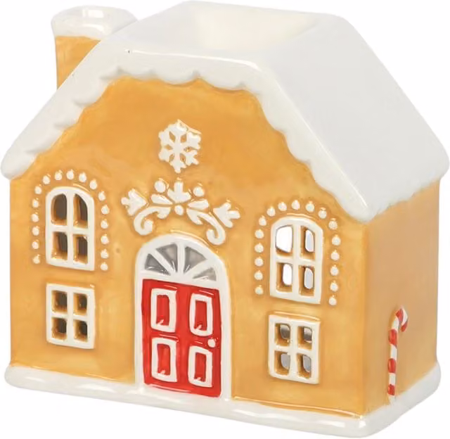 Kingsbury Gifts Candy Cane Gingerbread House Ceramic Oil Burner and Wax Warmer in Brown and Multicolour