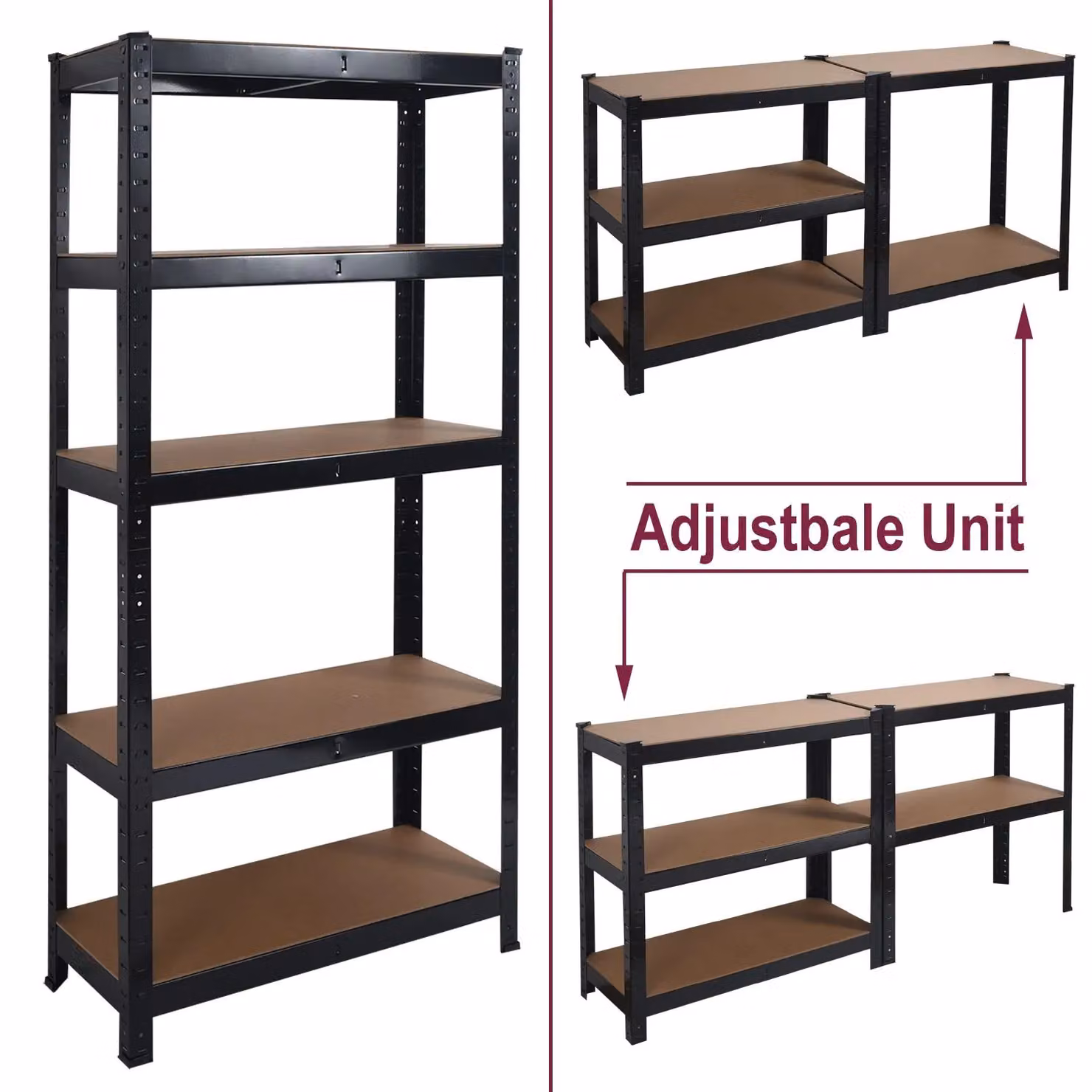 House of Home 5 Tier Heavy Duty Boltless Metal Garage Racking Unit in Black, W/D/H: 150 x 70 x 30 cm – 5