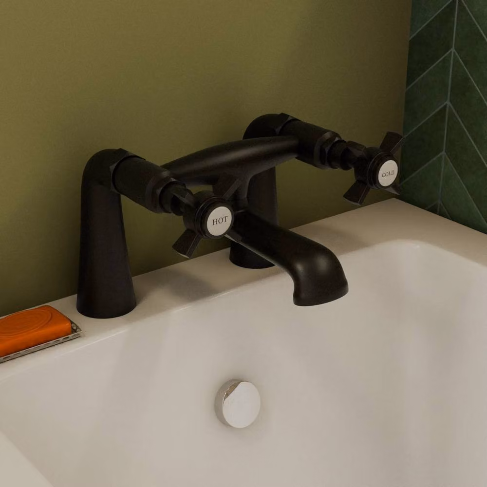 VOGREX Matt Black Traditional Brass Bath Filler Mixer Tap – 2