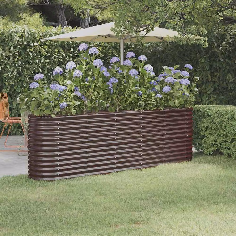 Berkfield Home Garden Powder-coated Steel Raised Bed in Brown, W/D/H: 224 x 40 x 68 cm – 2