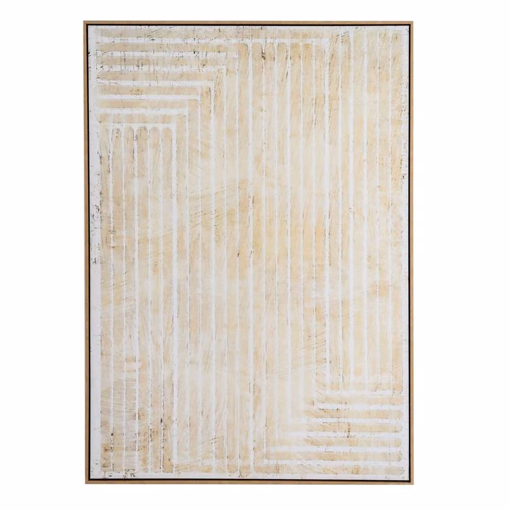 Wyld Haus Papingo Abstract Hand Painted Lines Canvas Framed Wall Art in White, Beige and Multicolour, W: 100 cm, H: 150 cm – 2