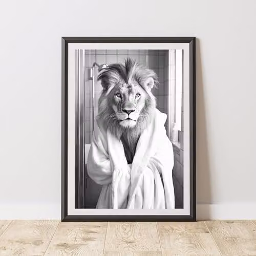 60 SECOND MAKEOVER Lion Bathrobe Animal Print Paper Poster, A3