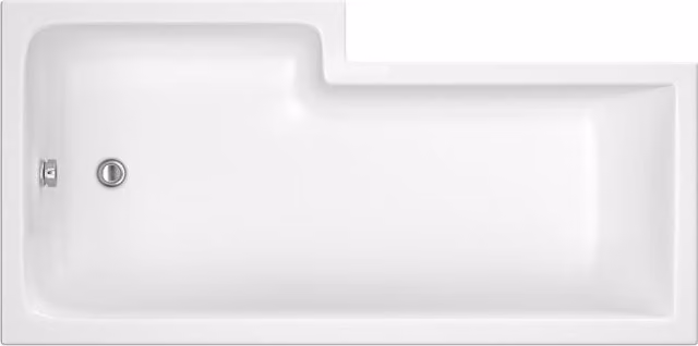 Balterley Modern Asymmetric Right Hand L Shape Shower Bath Tub with Leg Set, White, W/D/H: 1600 x 70.5 x 40 cm