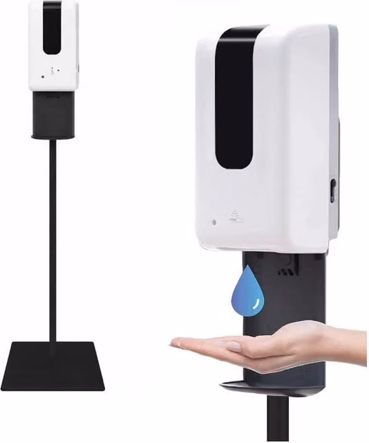 GELCAVE Automatic Hand Sanitiser Dispenser with Infrared Sensor, Bracket and Free-Standing Metal Stand, White – 1