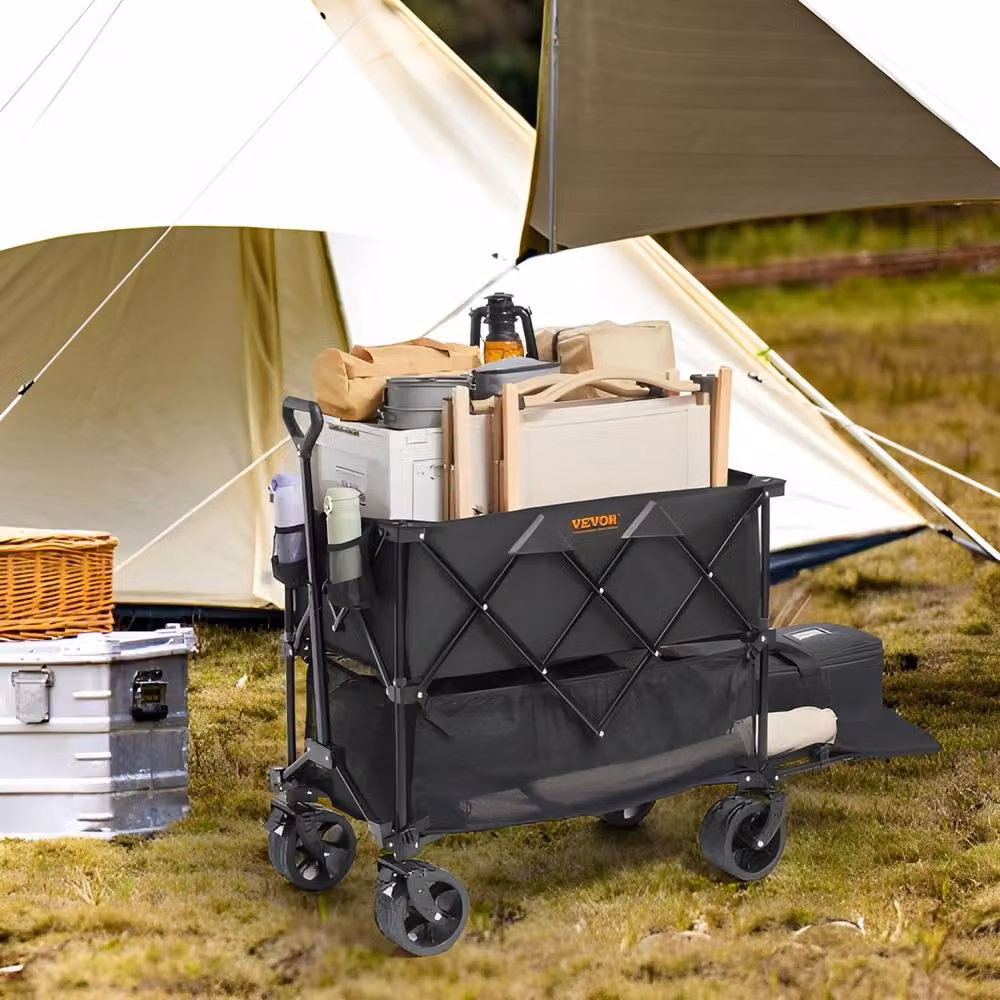 VEVOR Foldable Double Decker All-Terrain Trolley Wagon with Swivel Wheels, 400L Capacity, 450 lbs Load, Black – 3
