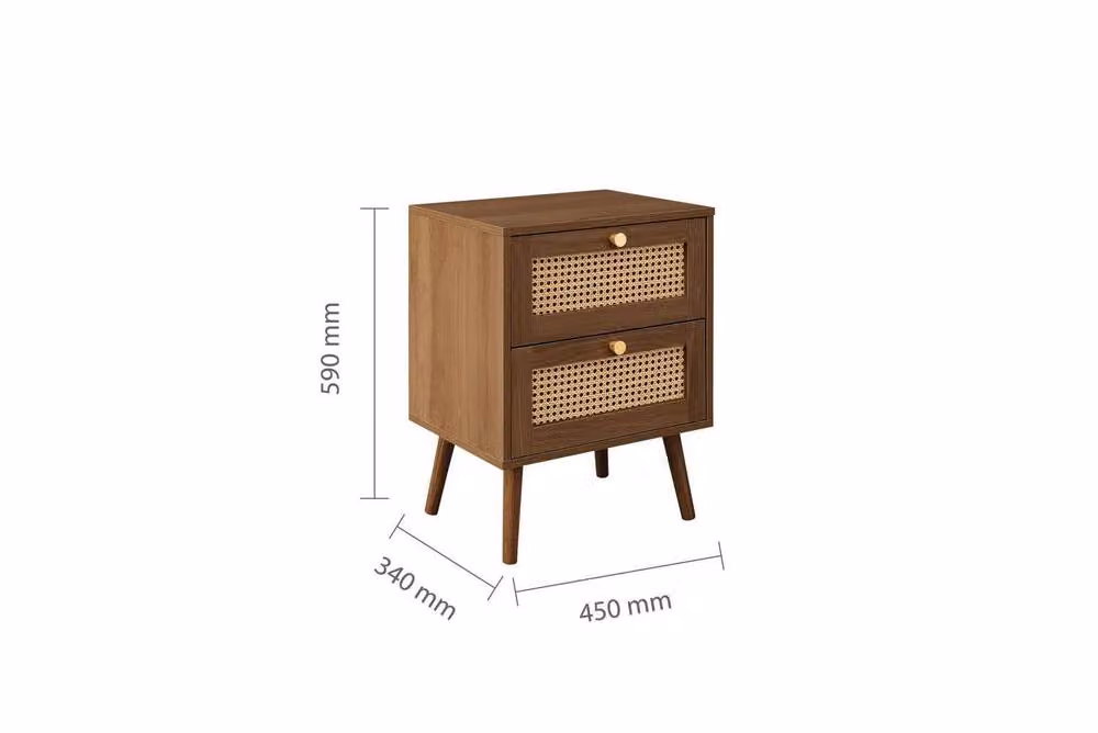 Birlea Croxley Pair of Rattan 2 Drawer Bedside Cabinets in Walnut Brown – 6