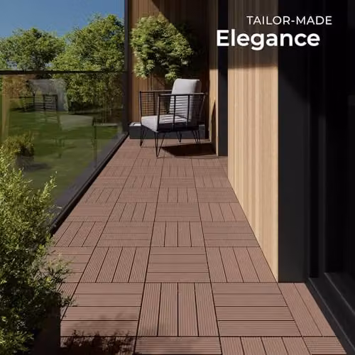 tectake 11-Piece WPC Decking Tile Set in Brown, 1.0571m² Total Area, 31 x 31 cm per Tile – 7