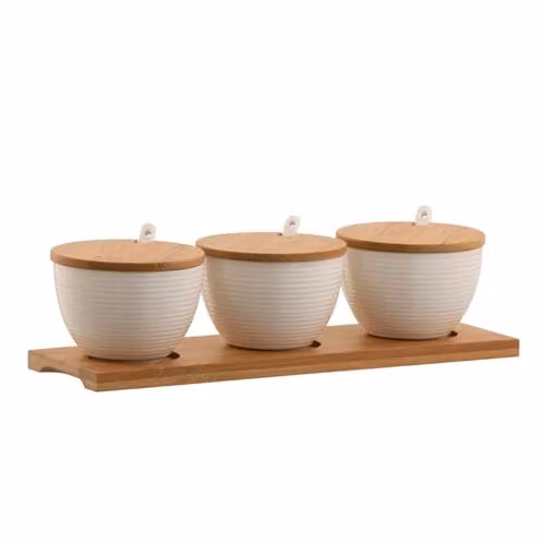 Belleek Pottery Ripple Three Serving Bowls and Tray Set in White – 1