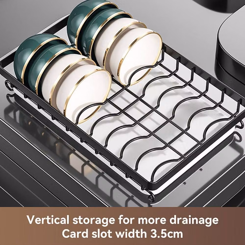 Ventryn 2 Tier Large Dish Drainer Rack with Cutlery Holder and Drip Tray, Black – 4