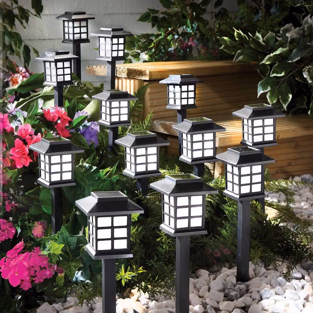 Gainsborough Set of 12 Solar Path Lights, Black Metal Lanterns with Warm White LEDs and Dusk Sensor – 2