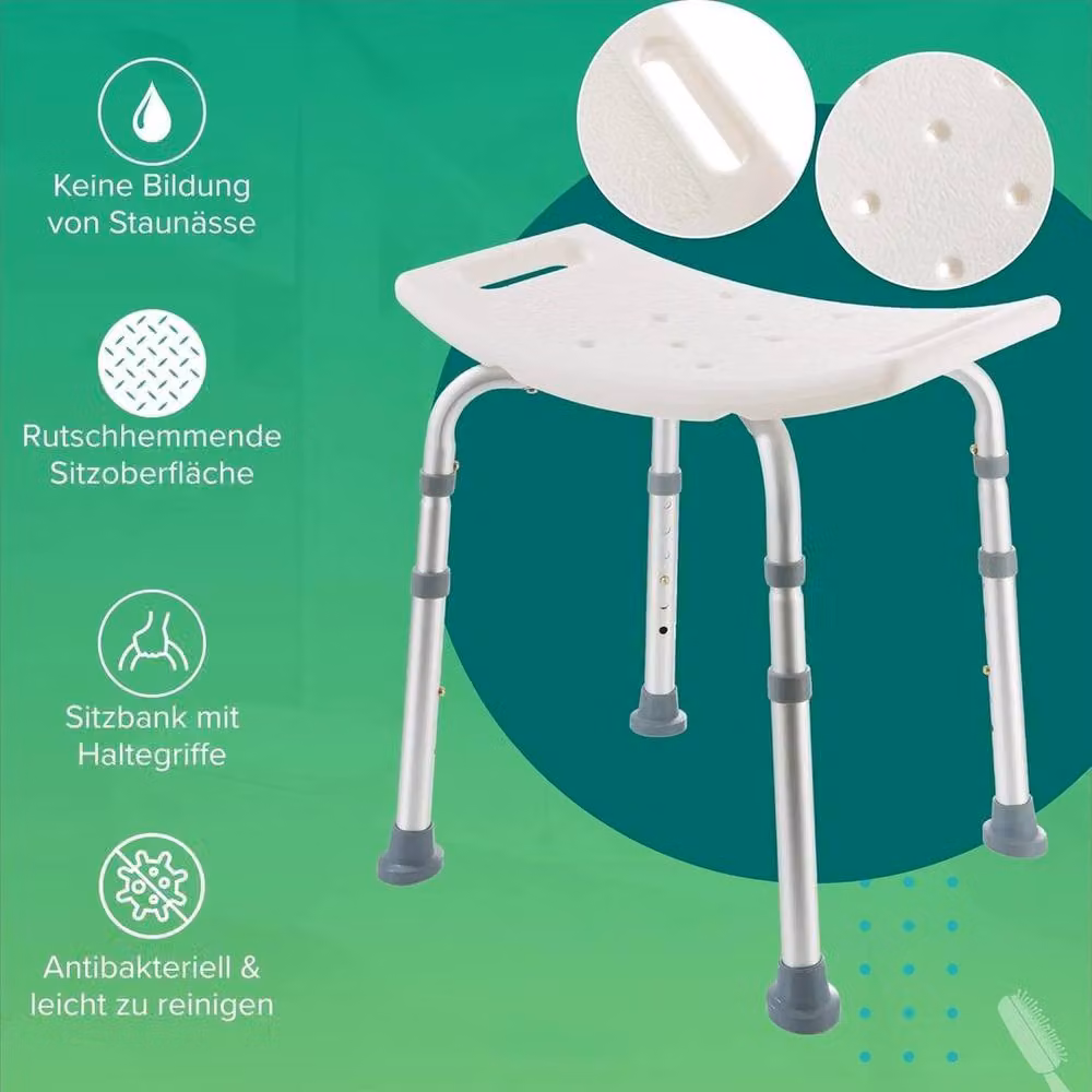 NESTLUNE Aluminium Portable Shower Chair and Bath Stool with Adjustable Height and Non-Slip Legs in White – 2