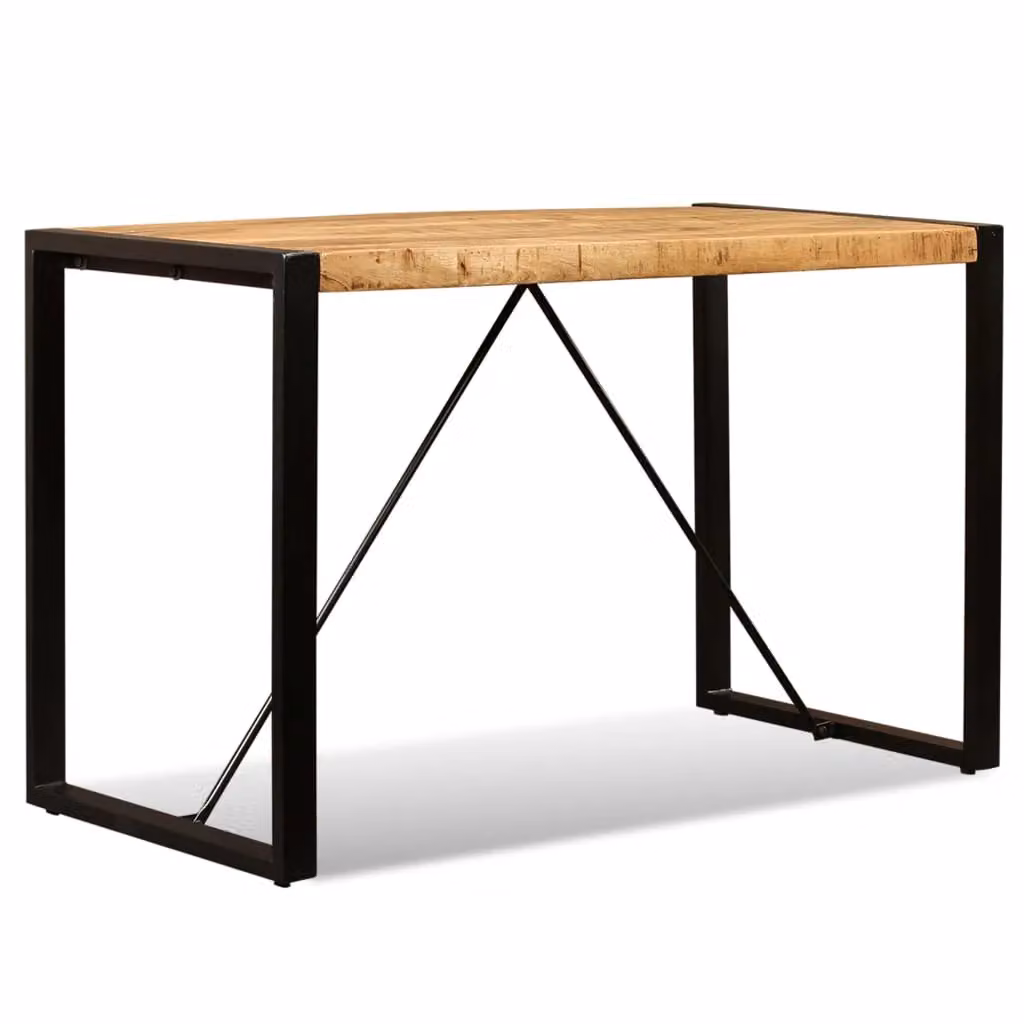Berkfield Home Rectangular Dining Table in Brown Solid Rough Mango Wood with X-Frame Metal Legs, 120 cm – 2