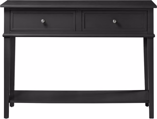 Franklin console table with two drawers in black lacquered wood