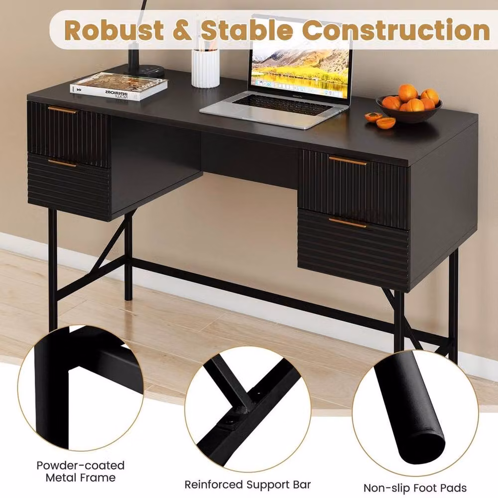 PAWNORA Modern Black Metal Computer Desk for Home Office – 4