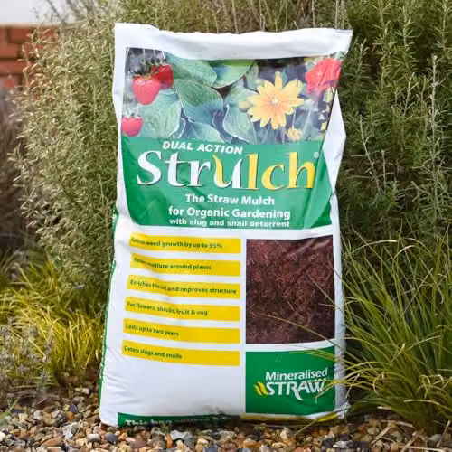 Thompson and Morgan Strulch Mineralised Straw Garden Mulch, Natural Brown Straw, 100 l