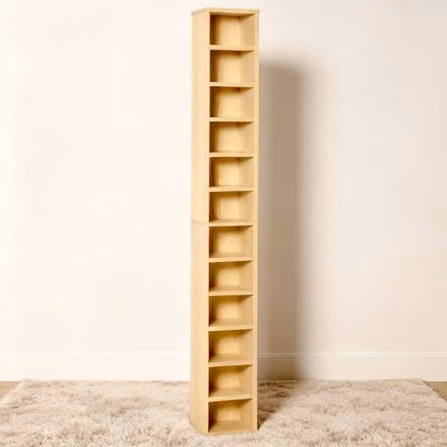 ERGOVEXA 204 CD Tall Narrow Media Storage Tower in Oak Tone, Brown and Sand