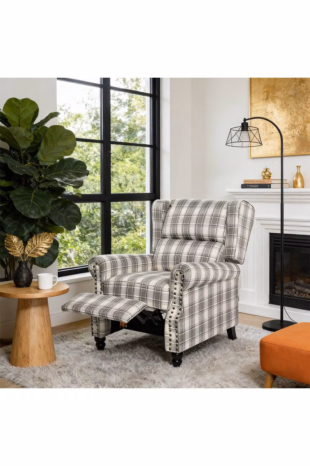 Living and Home Elegant Wingback Recliner Armchair in Grey Fabric – 2