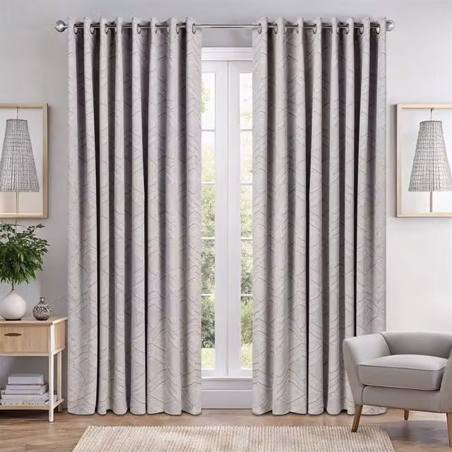 Luxury Living Triple Weave Geometric Aztec Print Blackout Curtains in Beige, Width: 229 cm, Drop: 183 cm