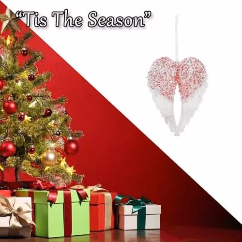 VFM e-Store Red Acrylic Angel Wings Hanging Christmas Tree Ornament, Height: 24 cm – 6
