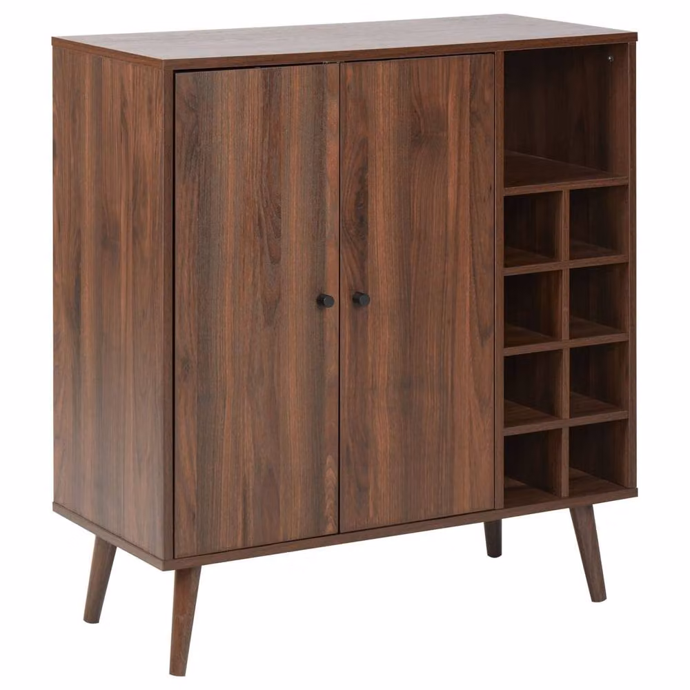 Wyld and Coco Home Mid-Century Brown Sideboard with 2 Doors and 8-Bottle Wine Rack – 2