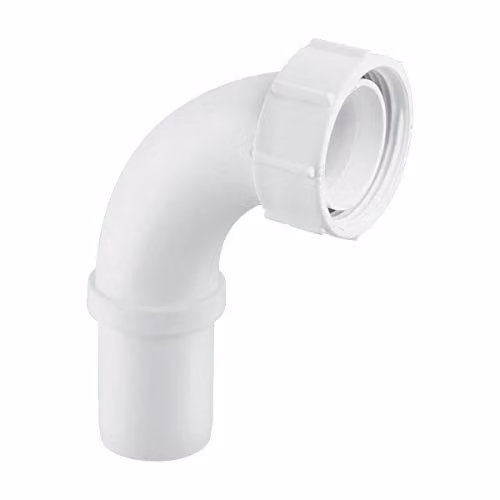 McAlpine S5 1.25 inch White 90 Degree Knuckle Overflow Bend and BSP Coupling Nut