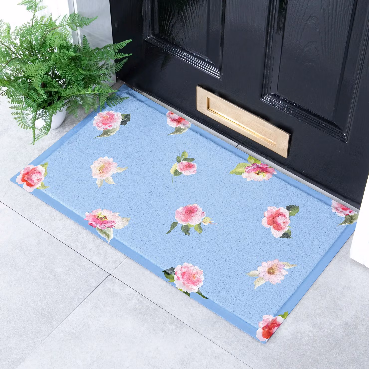 Artsy Mats Watercolour Floral Indoor Outdoor Doormat in Blue, W/D: 70 x 40 cm – 2