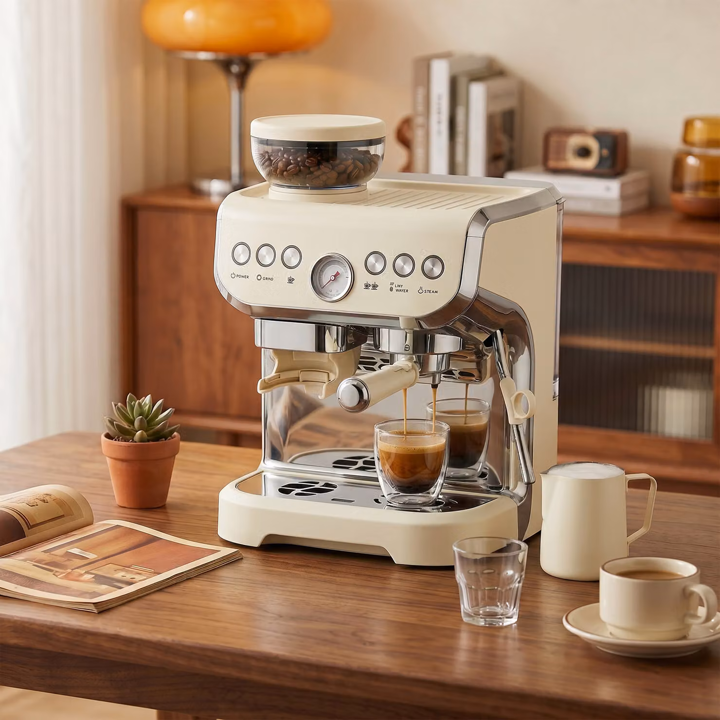 HOMCOM Bean to Cup Coffee Machine with Integrated Grinder and Steam Wand, Cream White – 8