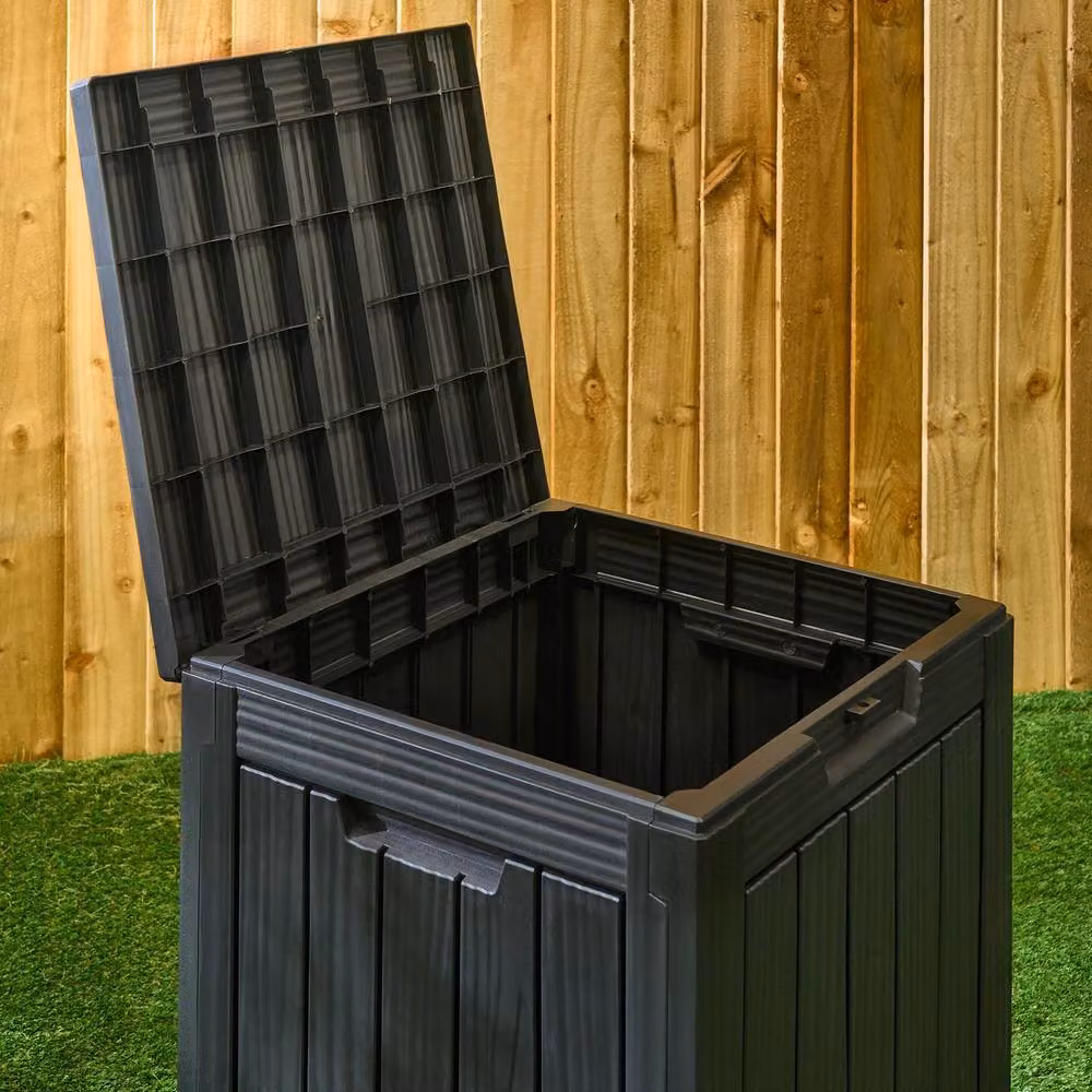 OHS Wood Effect Garden Storage Box Weatherproof Plastic Outdoor Organiser in Black – 2