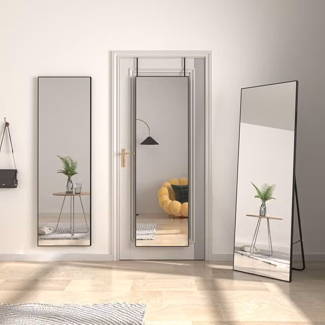 AicaBathroom Rectangular Full Length Wall Mirror in Black, W: 40 cm, H: 140 cm