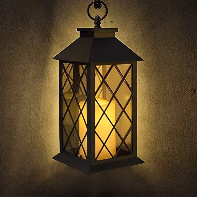 Bright Zeal 2 Piece Black and Gold Decorative Pillar Candle Lanterns with Flicker Effect for Christmas Tabletop Decoration – 1