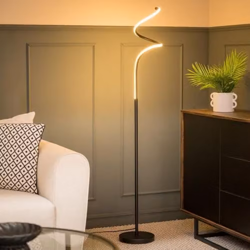 ValueLights Modern Black Metal LED Spiral Floor Lamp with Warm White Light