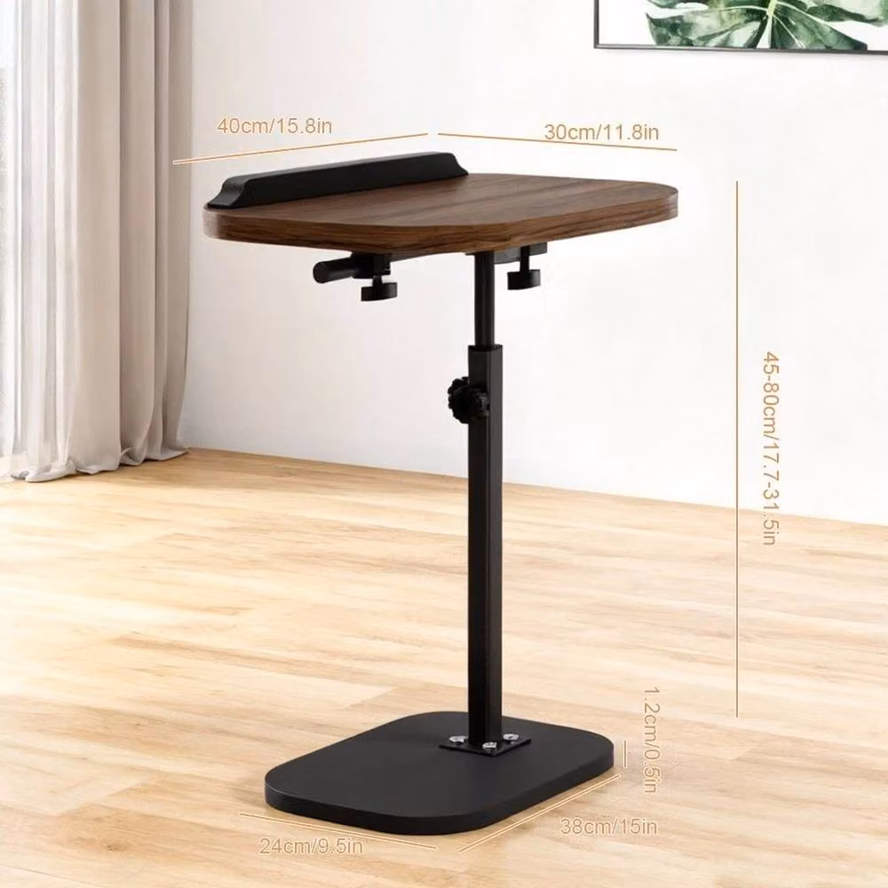 NESTLUNE Height Adjustable C-Shaped Side Table with Tilting Top in Brown – 2