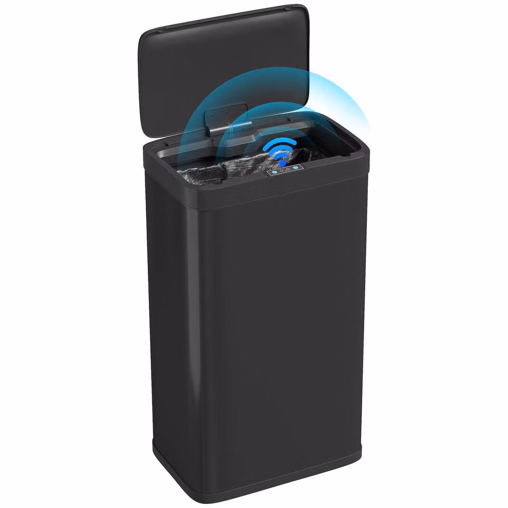 HOMCOM 45L Sensor Bin, Black Metal Kitchen Bin with Automatic Close – 2