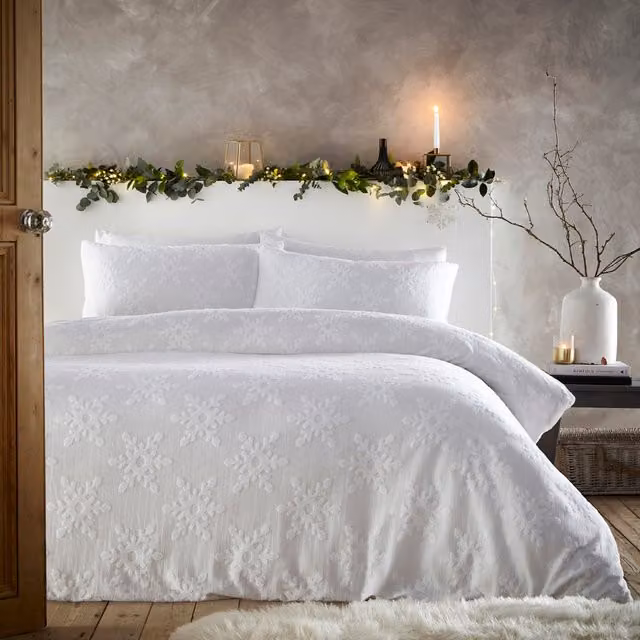 Make it a Home Snowflake Tufted White Cotton Percale Duvet Cover Set, 180 x 200 cm