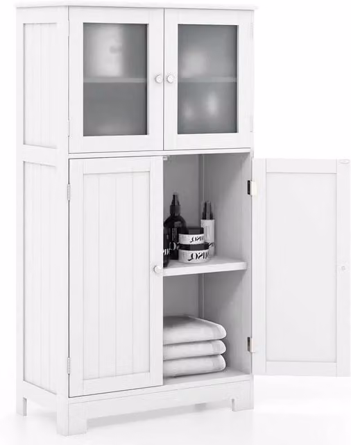 Hinsinc Modern 4-Door Freestanding Bathroom Floor Cabinet in White