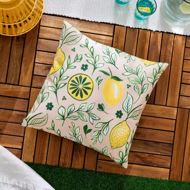 Furn Citronello Printed Outdoor Filled Cushion, Peach Multicolour, W/D/H: 45 x 45 x 45 cm
