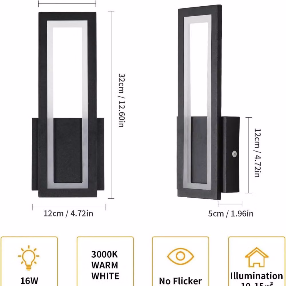 Kelvenix Modern LED Up and Down Wall Light, Black with Warm White Acrylic – 2