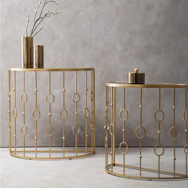 Orsina Art Deco Console Table in Gold and Black with Glass Top, W/D/H: 80 x 40 x 79 cm