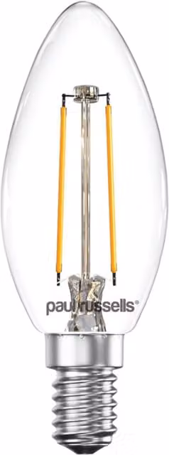 Paul Russells 4.5W LED Filament Candle Bulb, E14, 470lm, 2700K Warm White, Transparent