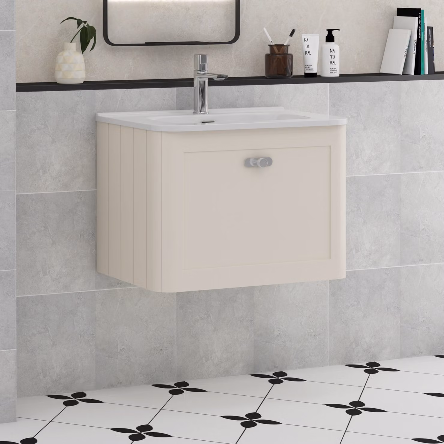 Royal Bathrooms Henley Mushroom Cashmere Wall Hung Vanity Unit with 1 Drawer and Soft Close Doors