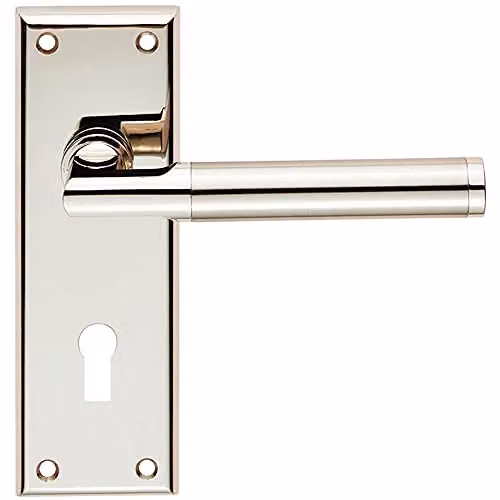 Loops Round Bar Section Handle on Lock Backplate in Polished Silver, W: 15 cm, H: 5 cm