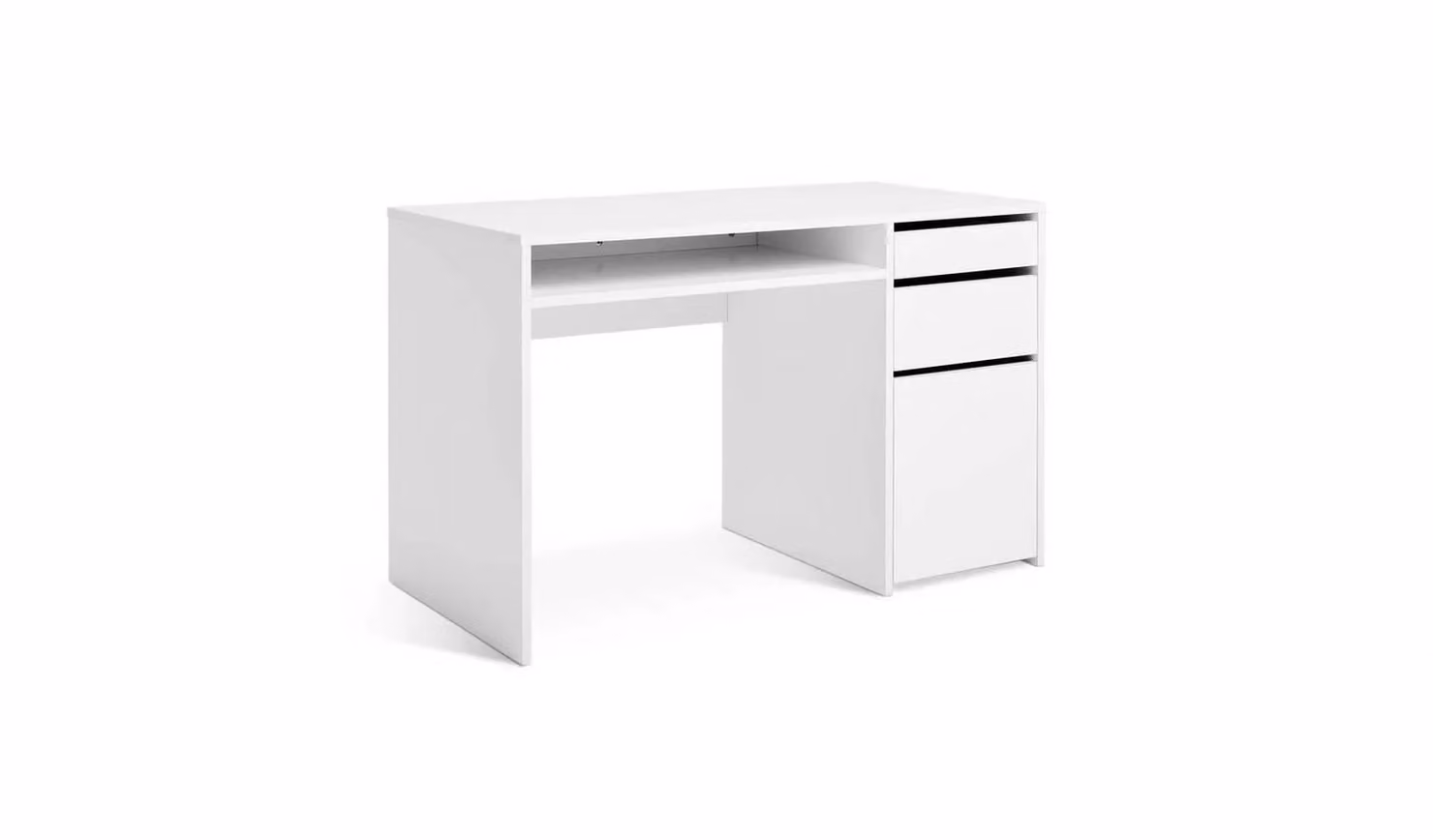 Cheap Furniture Warehouse Modern White Computer Desk with Grommet and Single Pedestal W/D/H: 120 x 60 x 75.5 cm