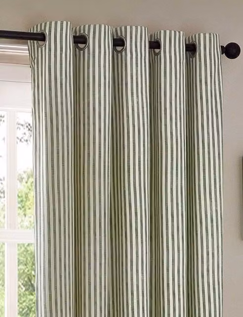 YARD Hebden Striped Pure Cotton Eyelet Curtains, Dark Green Mix, W: 117 cm, H: 183 cm