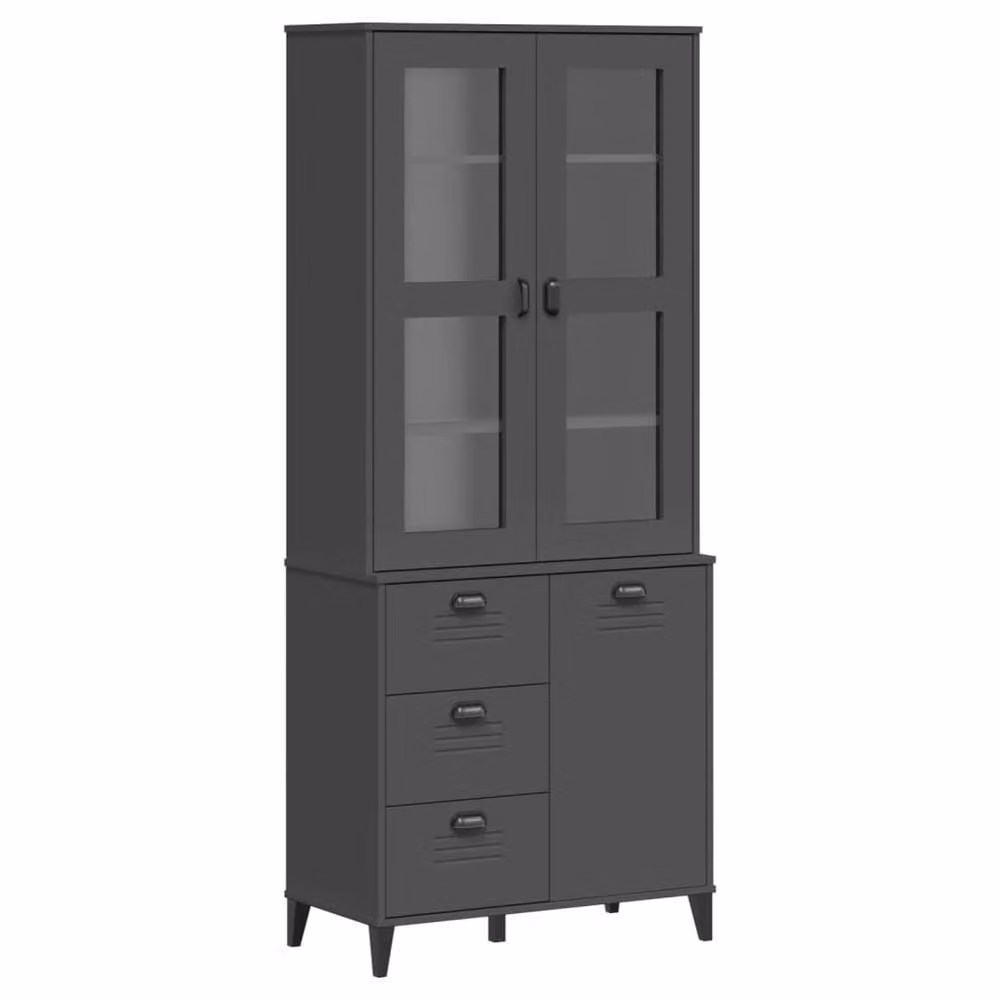 Berkfield Home VIKEN Highboard in Anthracite Grey, Solid Pine with Glass Doors, W: 80 cm, D: 40 cm, H: 190 cm – 2