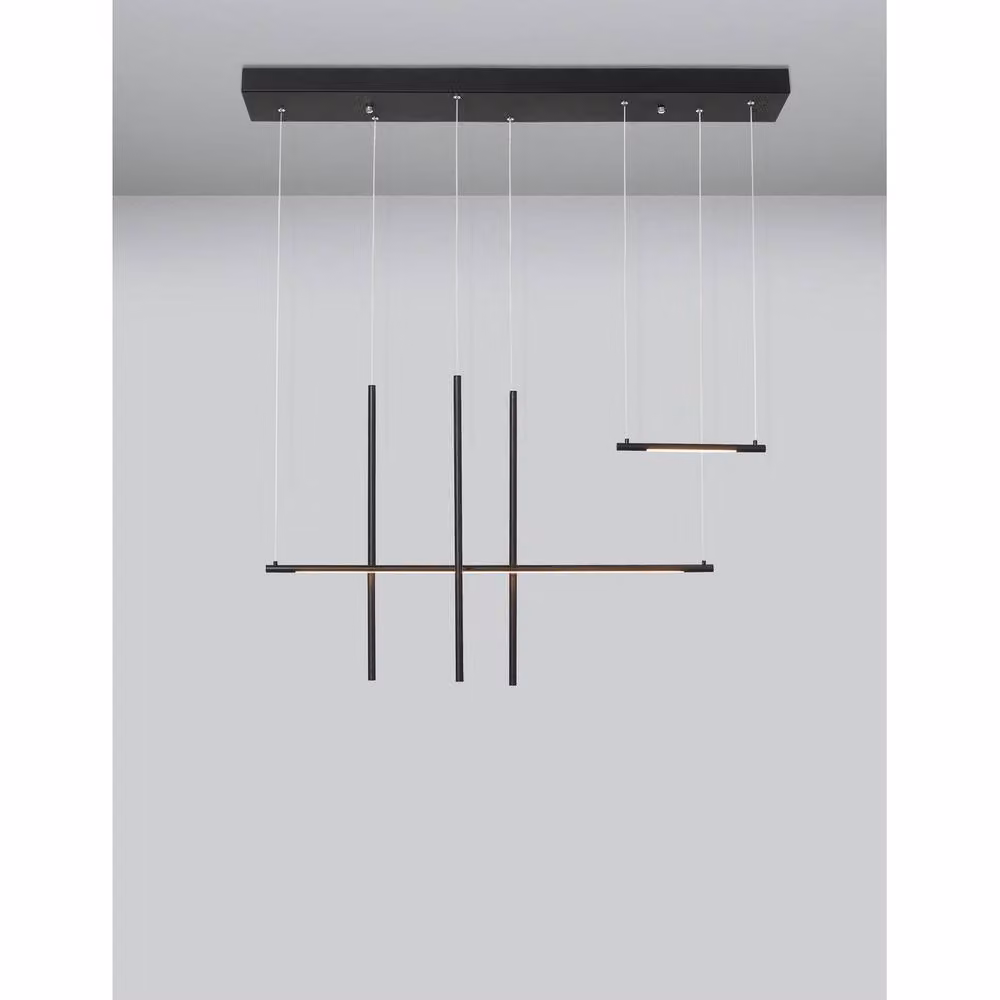Netlighting Elettra Bar Pendant Light in Sandy Black Aluminium with 35W LED, 2450Lm and 3000K Warm White Light – 3