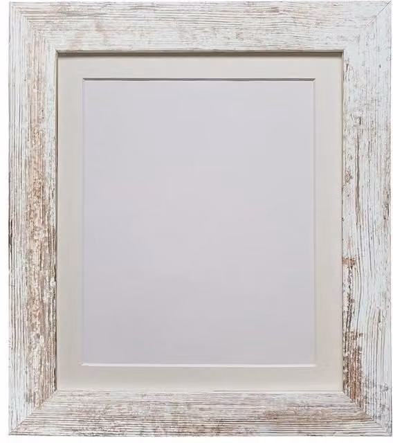 Frames & Mirrors 4U Metro Distressed White Rectangular Picture Frame with Ivory Mount for 24 x 16 Inch Images