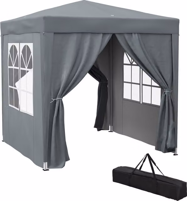 Outsunny Grey Pop Up Gazebo with Sides and Metal Frame, W/D/H: 200 x 200 x 240 cm