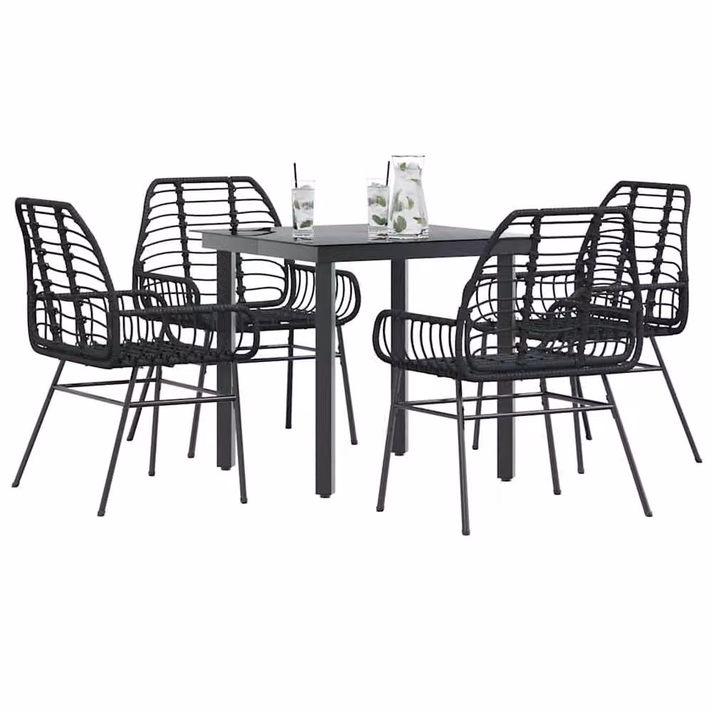 Berkfield Home Beautiful 5 Piece Garden Dining Set in Black Poly Rattan with Glass Top – 2