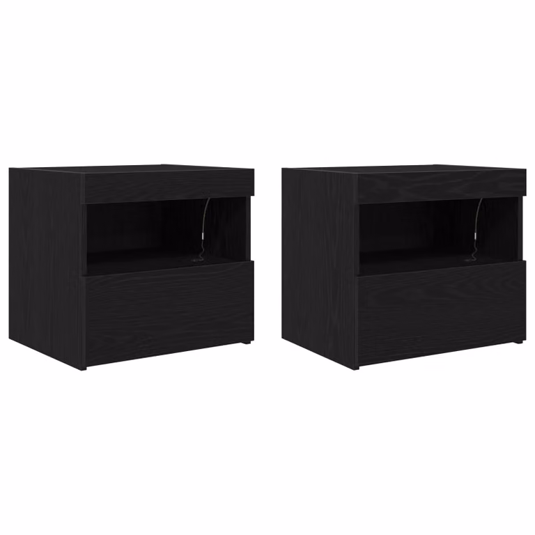 Berkfield Home Set of 2 Black Oak Bedside Cabinets with Integrated LED Lighting, W: 50 cm, D: 40 cm, H: 45 cm